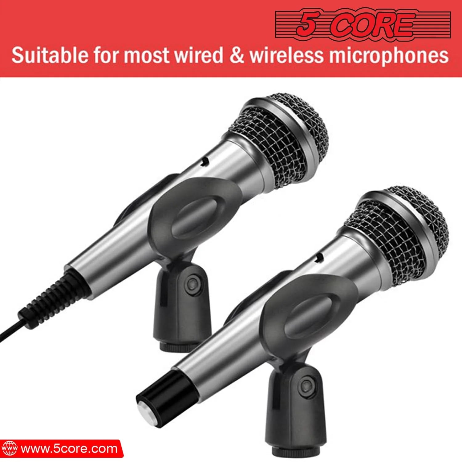 5 Core Microphone Clip Holder Set of 4 with Screw Adapters (5/8" to 3/8")