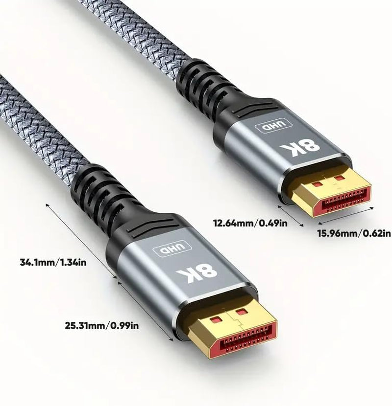 High-Speed 8K 4K DisplayPort 1.4 Cable, 6.6FT VESA Certified, Supports 8K@60Hz, 4K@144Hz, 2K@240Hz/165Hz, 32.4Gbps, Ideal for Gaming Monitors, Braided Design, Grey